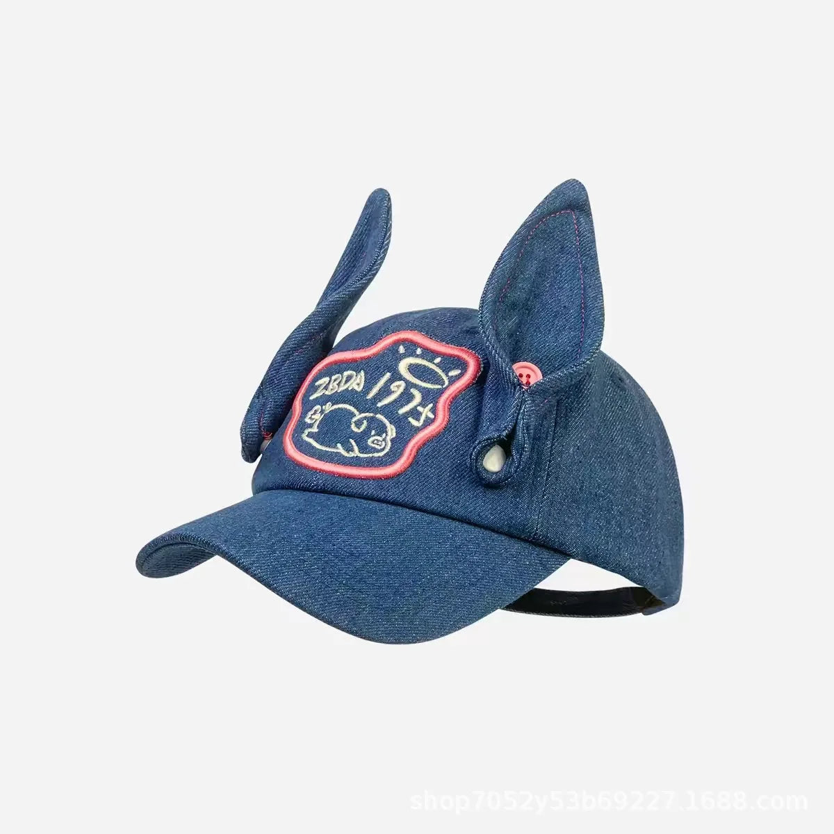 Celebrity-Inspired Niche Rabbit Ear Denim Ripped Baseball Cap Washed Graffiti Hip-Hop Sun Hat Trendy Cap