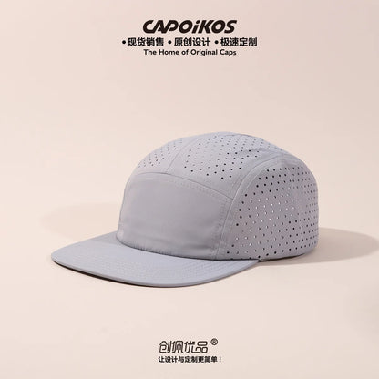 Op maat gemaakt logo, effen kleur, vijfpanelen, sneldrogende baseballpet voor heren en dames, van mesh, ademend, geschikt voor kamperen, sport en skateboarden