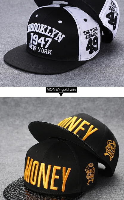 Baseballcap mit flachem Schirm, Buchstabenstickerei für Herren, vielseitig kombinierbar, Damen-Sommer-Hip-Hop-Hut, Outdoor-Sonnenschutz, verstellbare Schirmmütze