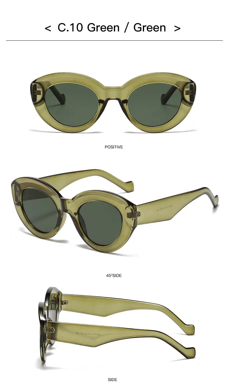 JNPCXI Ins Popular Fashion Oversized Cat Eye Women Sunglasses Green Stripes Retro Shades UV400 Men Trending Oval Sun Glasses
