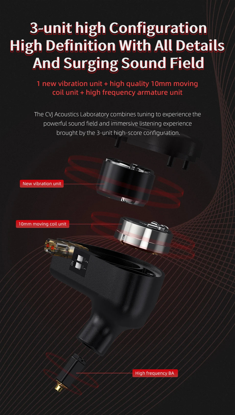 CVJ Assassin Earphones 1BA+1DD+1Vibration Switch Adjustable Gaming E-sports In-Ear 3.5mm&Type-C Hifi Headphones
