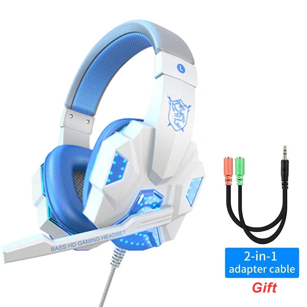 Casque de jeu lumineux RGB LED avec micro, faible latence, casque de jeu filaire 3.5mm pour ordinateur, PS4, PS5, Xbox, écouteurs stéréo basse fréquence