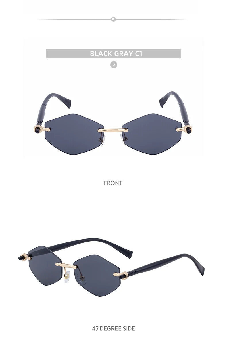 Rimless Polygon Sunglasses Women 2026 Luxury Brand Fashion Retro Sun Glasses Punk Hexagon Eyewear For Lady UV400 Outdoor Shades