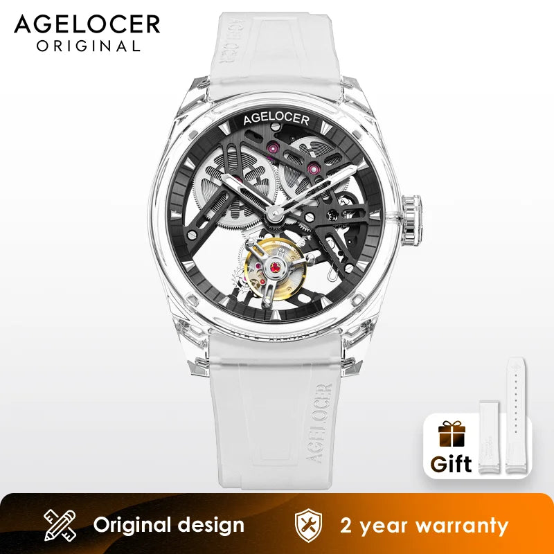 AGELOCER Limited Edition „Ice Never Melts“ Luxuriöse mechanische Handaufzugsuhr mit Free-sprung Crystal Tourbillon