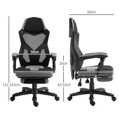 Ergonomic Gaming Office Chair with Footrest, Adjustable Height Swivel Computer Chair, Mesh Reclining Chair with Armrests for Home & Work