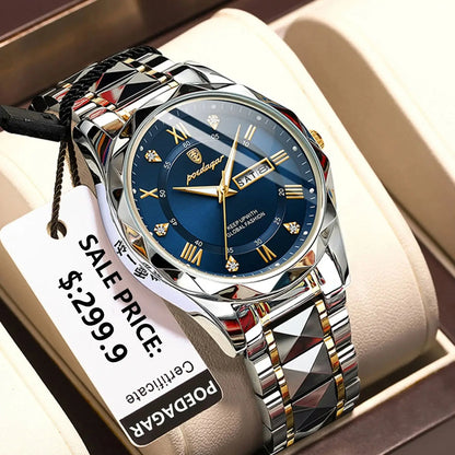 Reloj de hombre POEDAGAR Business Luxury, resistente al agua, de acero inoxidable, luminiscente, con fecha y día de la semana, estilo deportivo, de cuarzo.