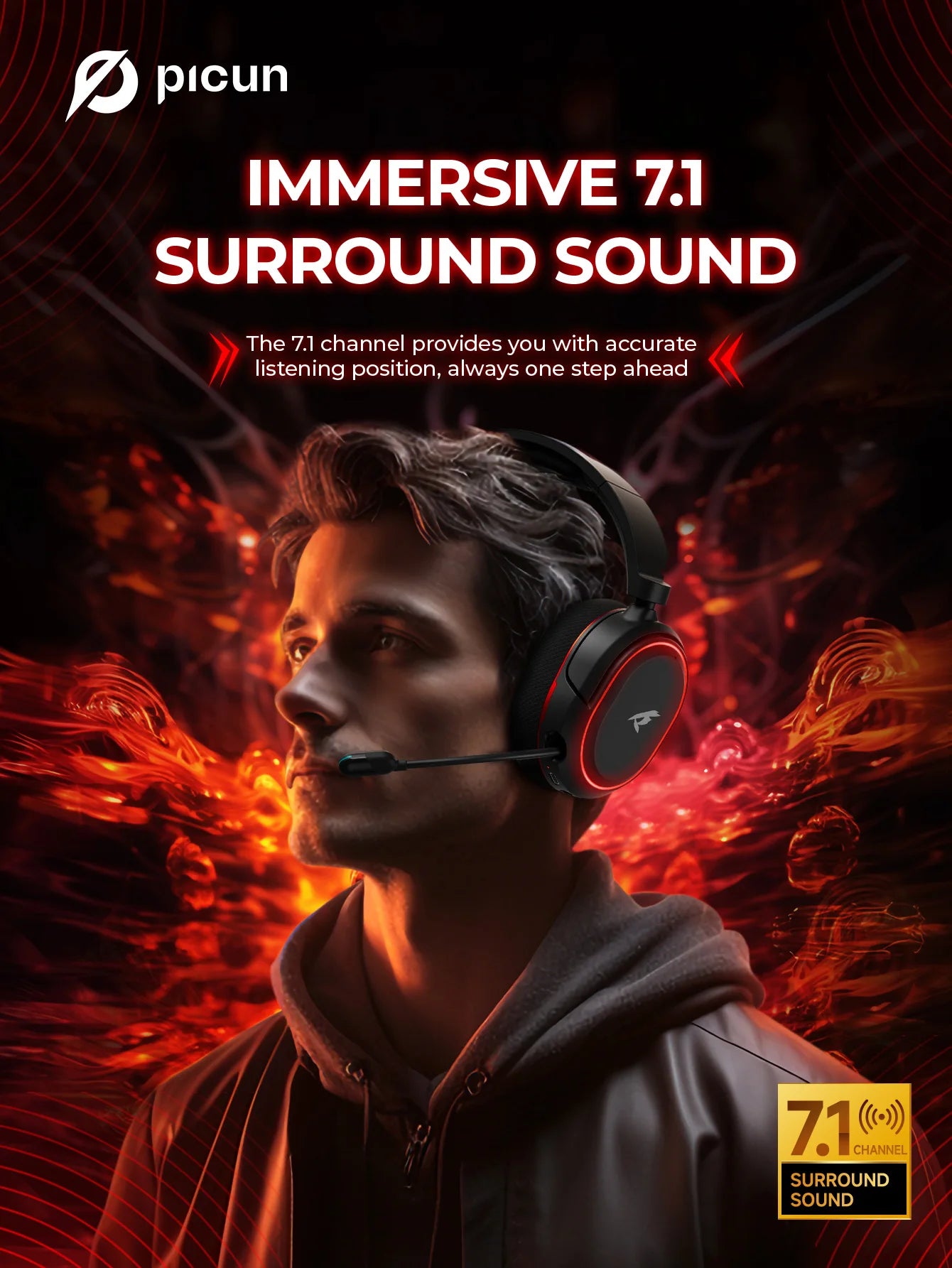 Auriculares gaming inalámbricos Picun G2 Bluetooth 5.3 – Sonido envolvente 7.1, micrófono ENC, batería de 100H y baja latencia para PC, PS5, PS4, Switch y móviles