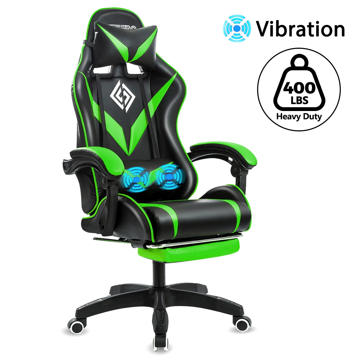 400Lbs Load Ergonomic Gaming Chair with Massage, Footrest, Lumbar Support, Reclining Computer Chair with Adjustable Armrests
