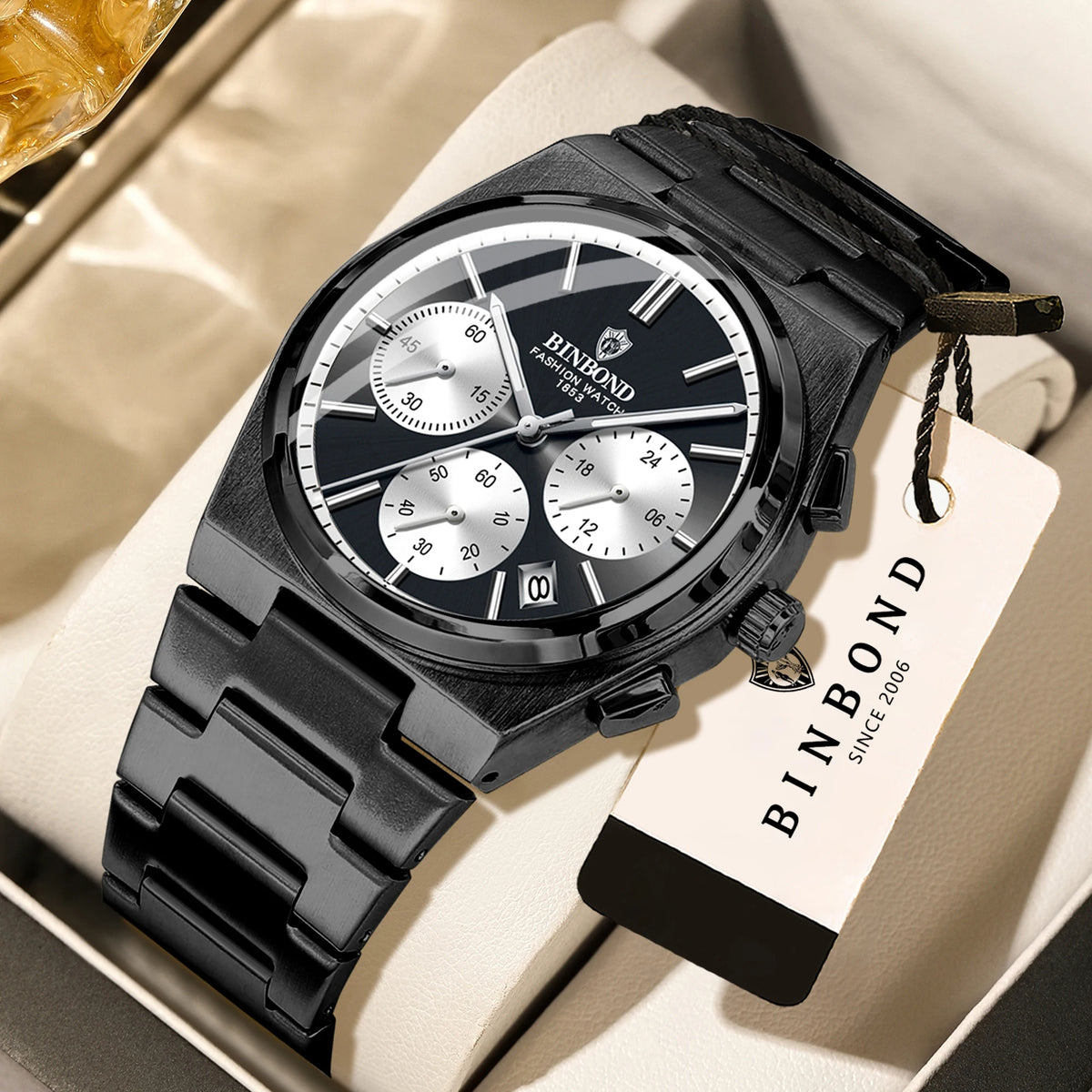 BINBOND: reloj de cuarzo preciso para hombre, resistente, con fecha automática, cronógrafo, luminiscente, hermético, reloj de lujo para hombre de estilo informal. Reloj