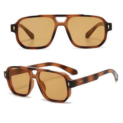 Retro Double Beam Sunnies HD Leopard Print Eyewear Unisex Polarized Sunglasses Waterproof Lightweight Anti-UV Glasses Outdoor