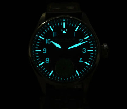 Hruodland 2025 Novo Relógio Mecânico para Homem Seagull ST3620 Piloto Retro 43MM BGW-9 Luminoso Cristal de Safira Turbina Relógio de Homem