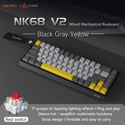 AJAZZ NK68 V2 Wired Mechanical Keyboard Plug and Play 65% Layout Design Sleeve Hot 68-Key Keyboard Colorful Backlight for PC