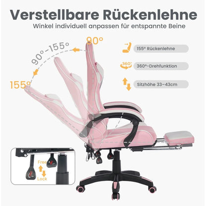 Ergonomic Rotating Gaming Chair, 360° Reclining Office Chair, Pivoting, Height-Adjustable, Footrest, Headrest