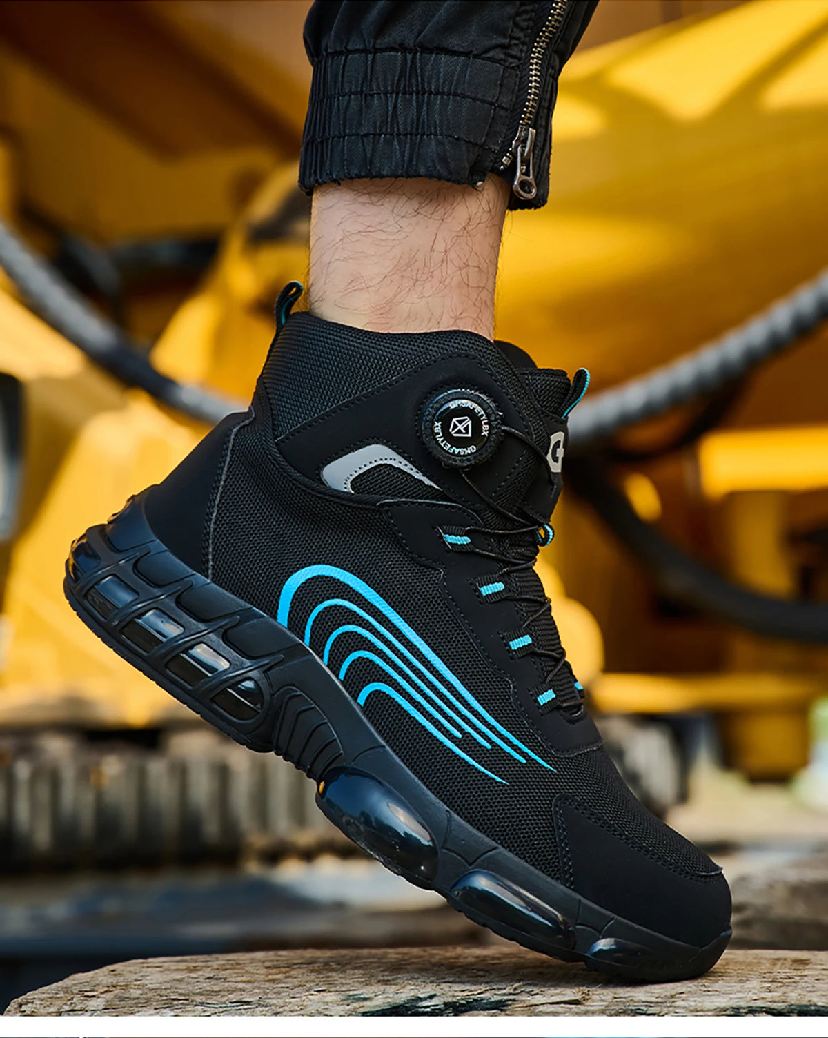 Bottes de sécurité de travail montantes pour hommes, chaussures de protection indestructibles à bout en acier, bouton rotatif, chaussures de travail de sécurité