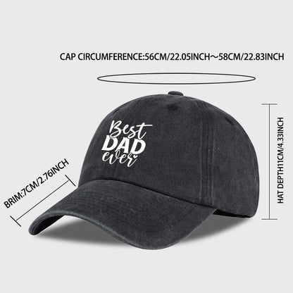 “Best DAD Ever” Printed Vintage Washed Baseball Cap – Adjustable, Casual, Men's Father's Day Gift, Dad Cap – Fishing & Hiking