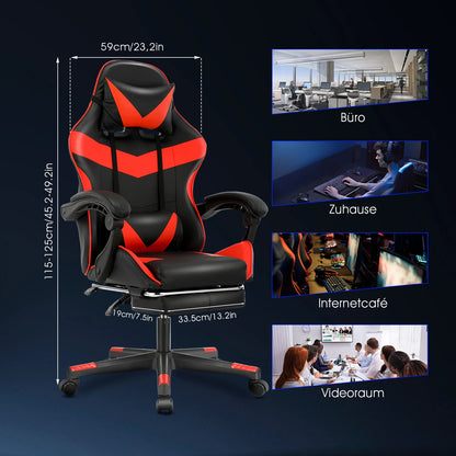 Ergonomic Gaming Chair Heavy Duty Office Desk Chair with Adjustable Backrest, Lumbar Support, Cushioned Seat, PU Leather Computer Chair