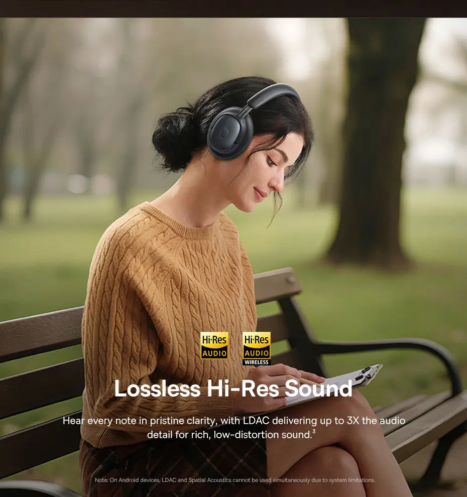 Baseus Bowie MH1 Bluetooth Headphones 48dB Noise Cancellation Hi-res LDAC Over Ear Headset Audio Wireless Earphone Earbuds