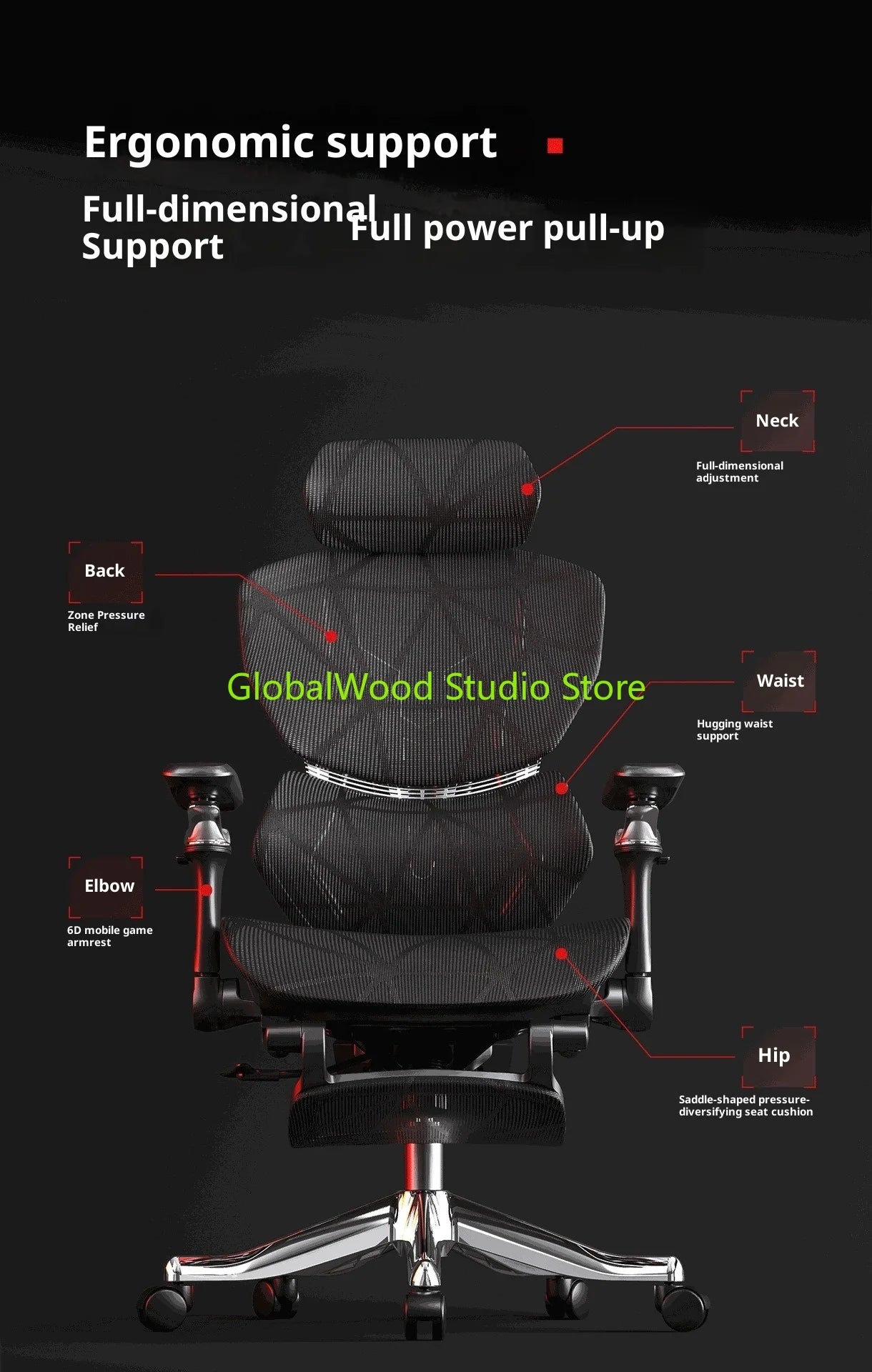 Ergonomic Office Chair with Wheels, Adjustable Desk Chair with Armrests, Comfortable Swivel Gaming Chair, Lumbar Support Executive Chair for Home Office