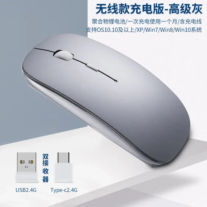 New Charging Type-c Wireless Mouse +USB Dual Receiver Mute Ergonomic Design 1000/1200/1600 Three-speed DPI