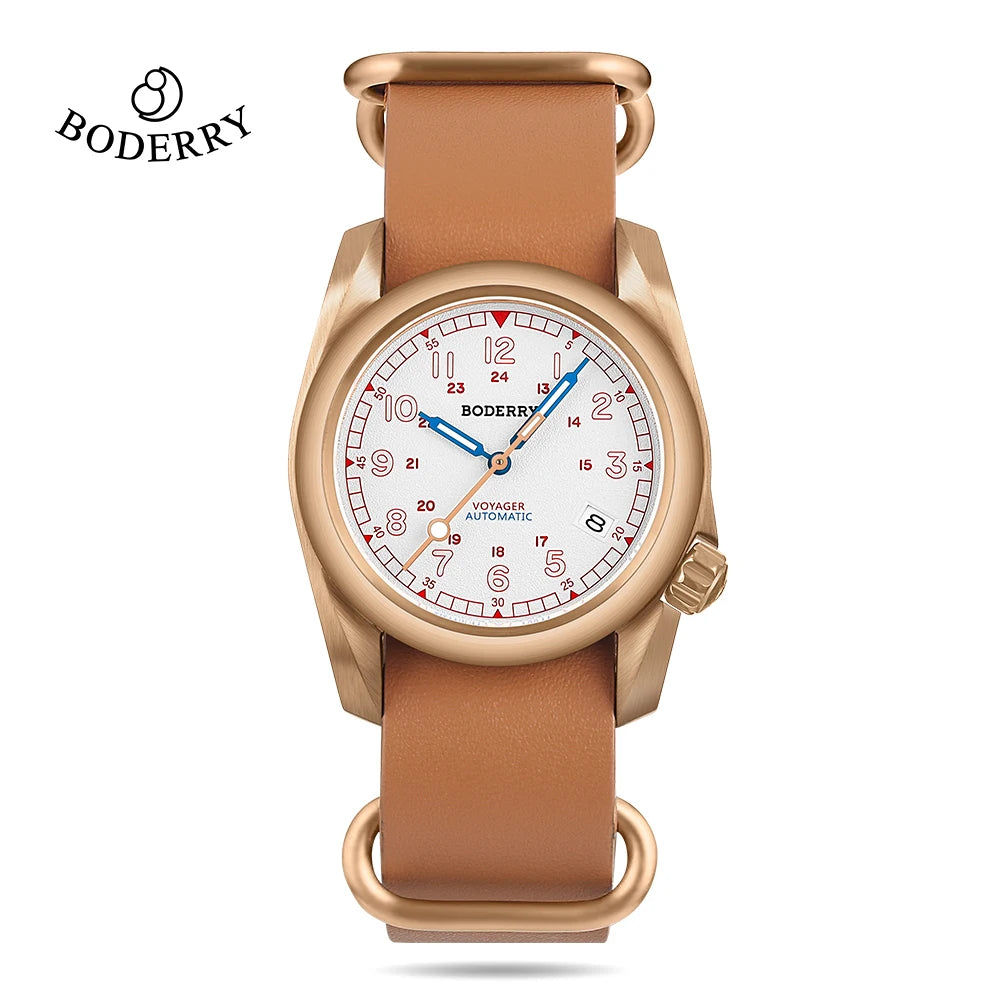 Boderry Field Watches Bronze Case Automatic Mechanical VOYAGER Watch Men's 100M Waterproof Clock Military Top Brand Wristwatch