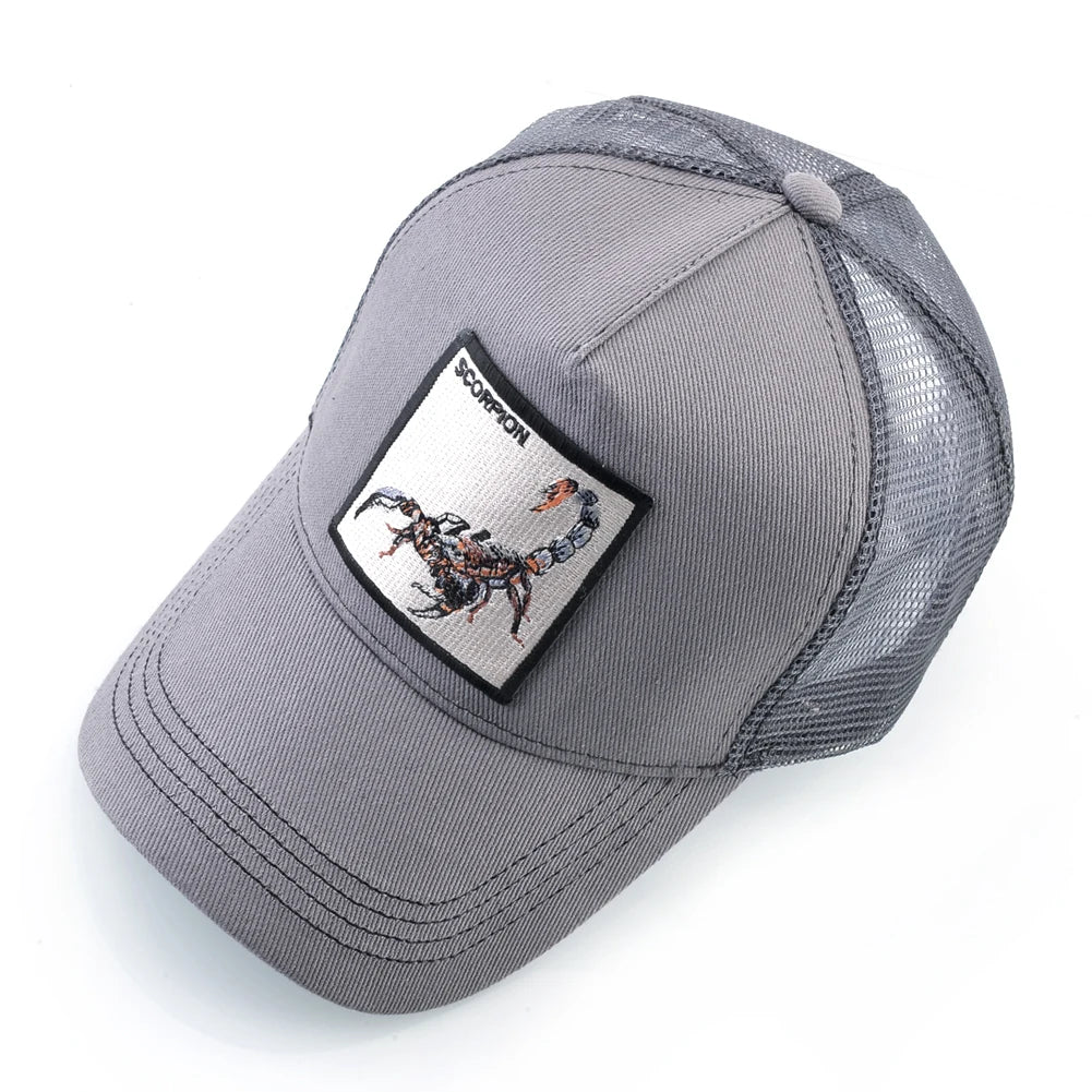 Unisex truckerpet met geborduurde schorpioenpatch – Baseballpet voor heren en dames – Snapback – Hiphop-pet – Ademende pet met klep voor buitengebruik