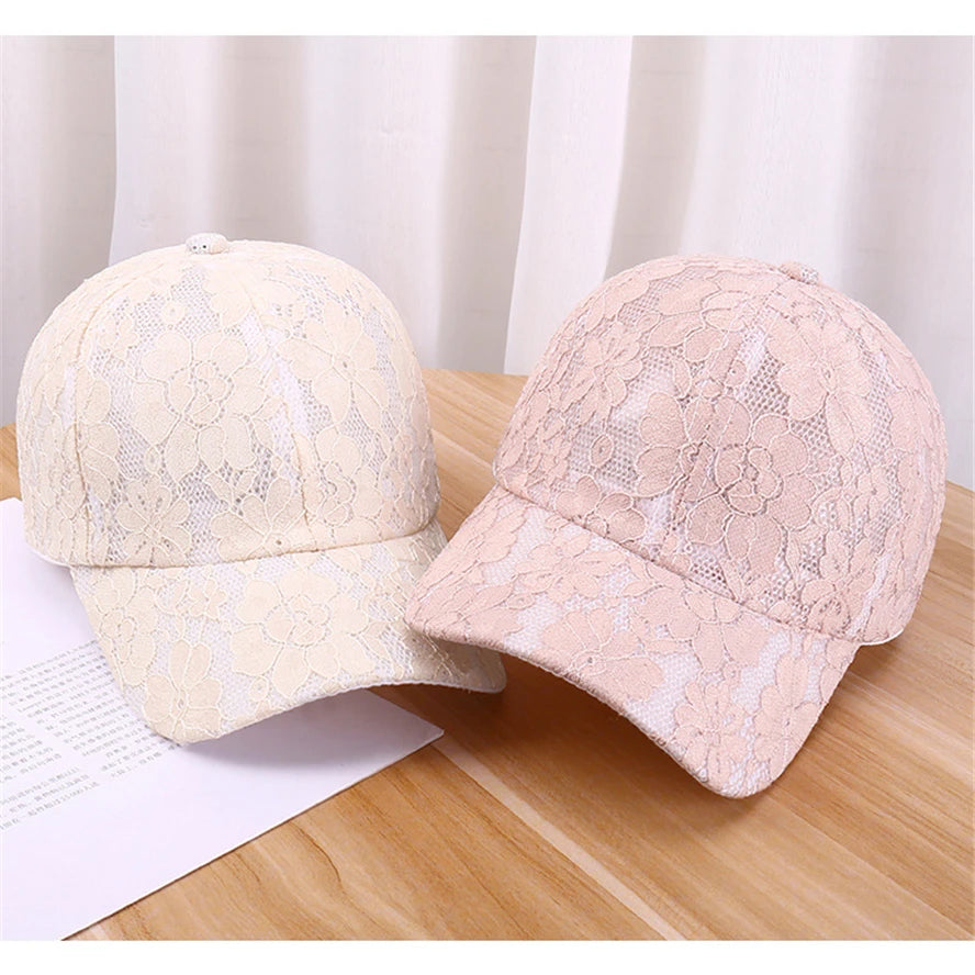 Princess Style Lace Embroidery Mesh Flower Spring and Summer Women Baseball Caps Breathable Lady Snapback Hats Young Girl  BQ091