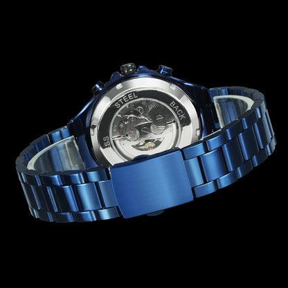 Reloj automático para hombre WINNER: modelo esqueleto transparente, agujas luminiscentes, correa de acero inoxidable, reloj mecánico de marca de lujo