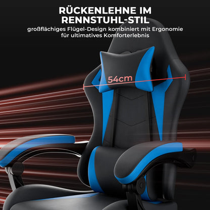 Ergonomic Gaming Chair with Lumbar Support, Adjustable Headrest, Footrest, Height Adjustable Office Gaming Chair for Adults