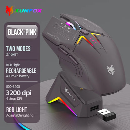 XUNSVFOX H2 wireless Bluetooth dual-mode mouse RGB lighting effect laptop gaming office magnetic charging