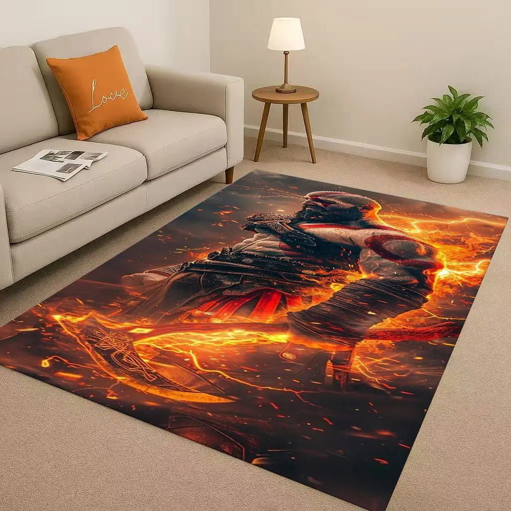 Kratos God of War Game Cartoon Gamer Living Room Non-Slip Area Rug Soft Carpet for Bedroom Playroom Sofa,Easy Clean Home Doormat