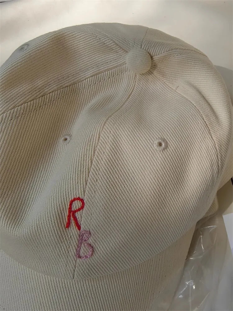 Casual Monogram Cotton Baseball Cap for Men and Women Hand-Dyed Soft Fabric Dad Hat with Hand-Embroidered Letters