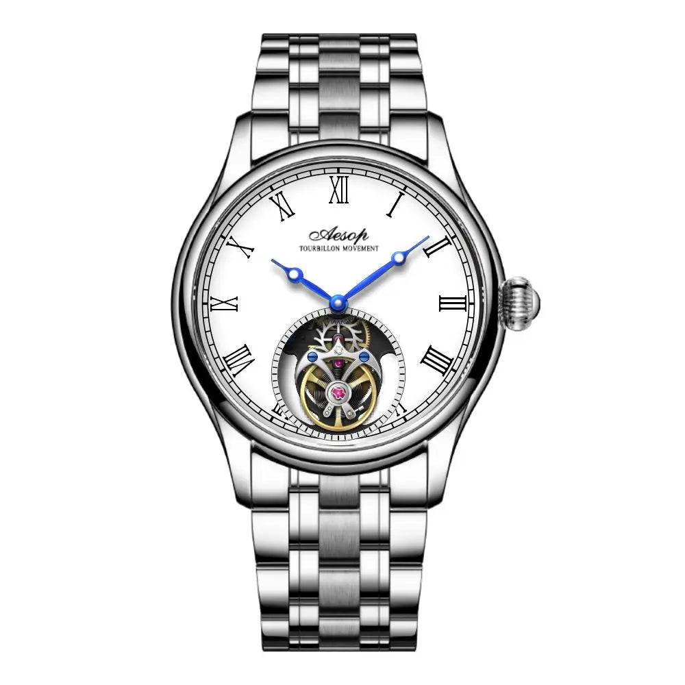 AESOP Mens Mechanical Wristwatches Flying Tourbillon Movement Skeleton Watch for Men Man Luxury Clocks Real Tourbillon Watch