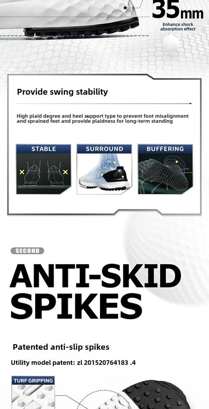 PGM Men's Golf Shoes, Comfortable Cushioned Sneakers with Knobs, Lace-Up, Waterproof and Anti-Slip, Height Increase XZ408