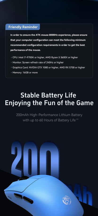 ATK BlazingSky F1 Extreme Ασύρματο Gaming Ποντίκι PAW3950 Ultra Dual-Mode 8000Hz 35g Ελαφρύ Ποντίκι E-sports FPS