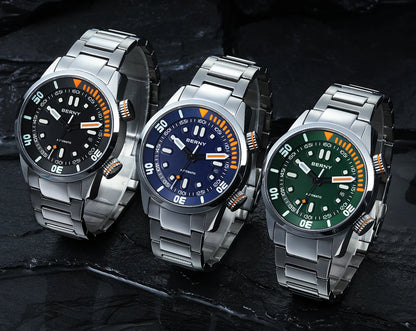 BERNY Automatic Dive Watch for Men Super Luminous 20ATM Diver Wristwatch Original Top Sapphire Swim Sport Mechanical Male Watch