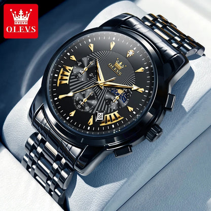 OLEVS Brand Fashion Red Watch For Men Luxury Sport Waterproof Stainless Steel Chronograph Quartz Watches Mens Relogio Masculino