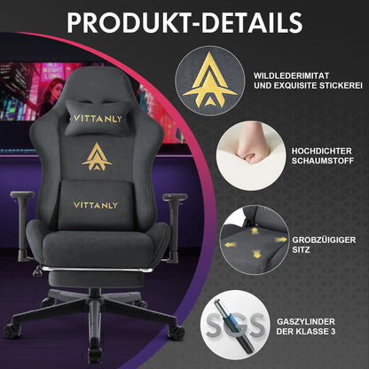 HAPIHAPPY Fashion Gaming Chair Genuine Leather Computer Office Chair with Footrest, Pocket Spring Cushion, Linkage Armrests, Ergonomic Game Chair