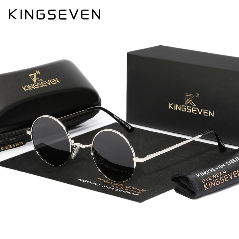 KINGSEVEN Vintage Popular Punk Sunglasses for Men Women Round Polarized Sun Glasses  Party Beach Travel Anti Glare Eyewear
