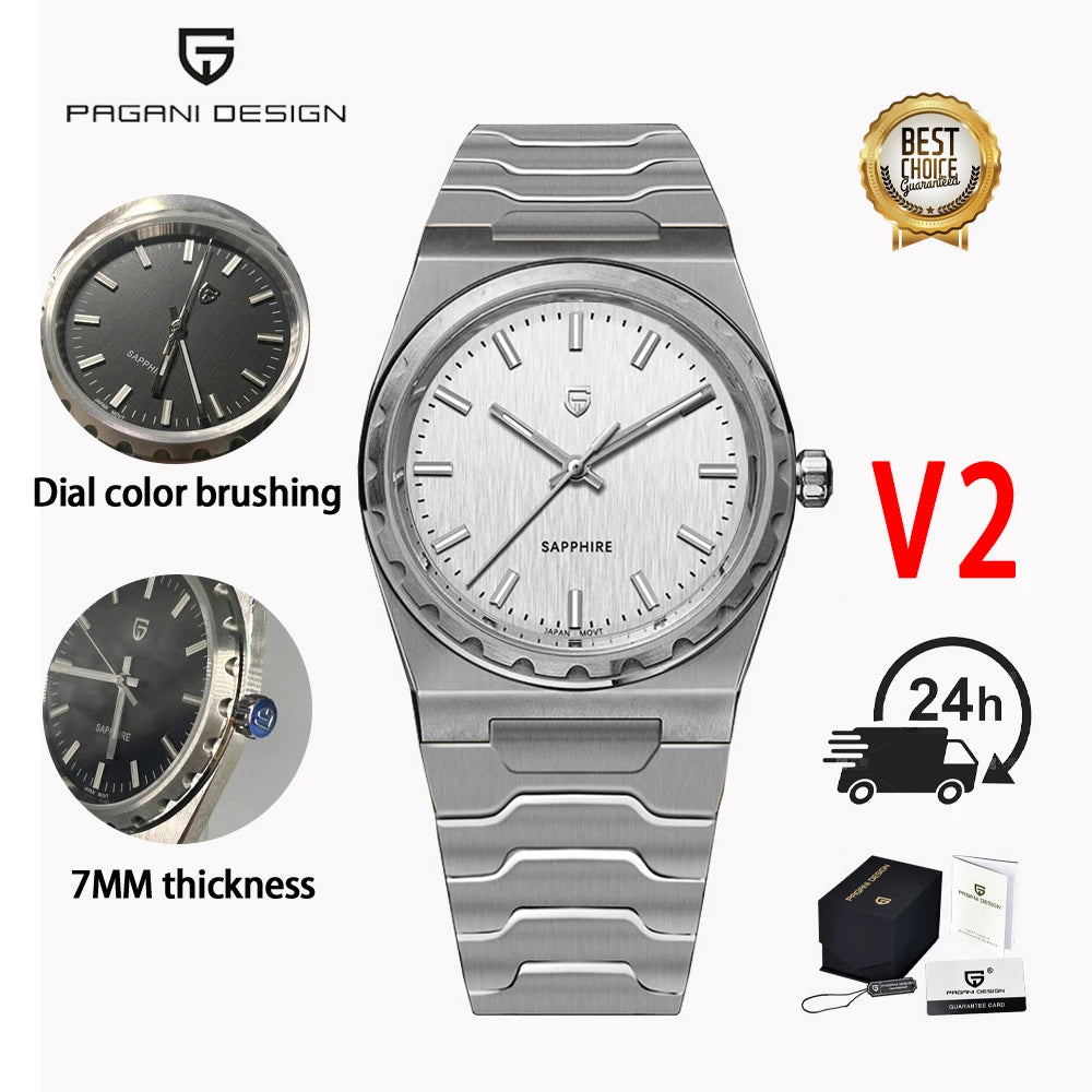 PAGANI DESIGN 2025 new thin 7MM men's quartz watch VJ21 37MM sapphire stainless steel waterproof 10Bar luminous C3 reloj hombre