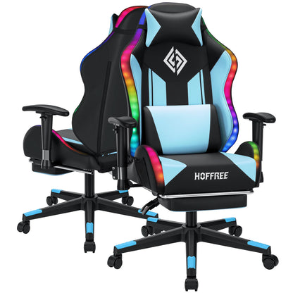 Silla gaming LED para niños de 8-15 años, silla gamer ajustable con iluminación LED, reposapiés y soporte lumbar, silla ergonómica para PC