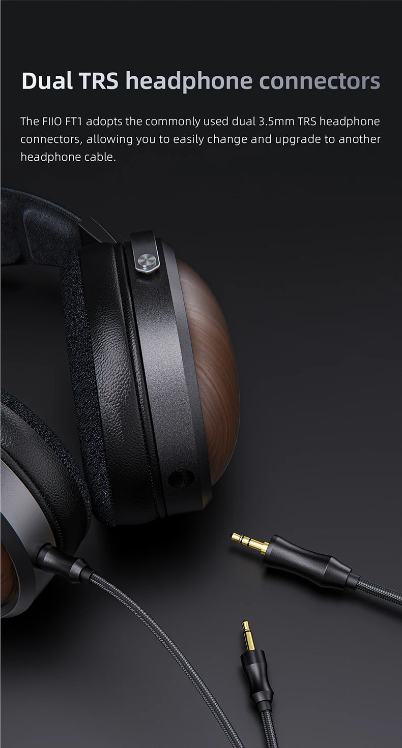FiiO FT1 Professional Wired HiFi Monitor Headphones – North American Walnut Over-Ear Dynamic Stereo Headset with Leather & Metal Build