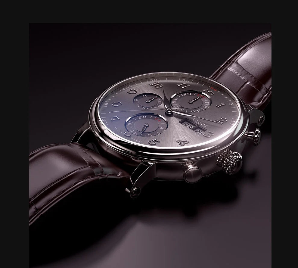 Relógio masculino mecânico automático LOBINNI Luxury Brand Switzerland com calendário perpétuo, vidro de safira e mostrador multifunções L13019-8