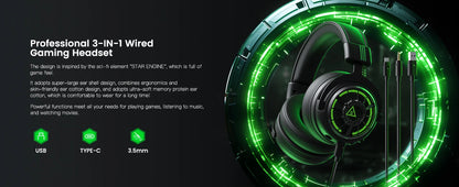 OneOdio EKSA StarEngine Pro Wired Gaming Headset 7.1 Surround Sound Headphones with ENC Mic, USB Type-C 3.5mm PC Gaming Headset for PS5 PS4 Xbox
