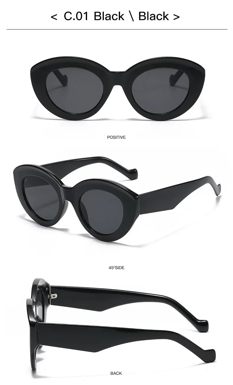 JNPCXI Ins Popular Fashion Oversized Cat Eye Women Sunglasses Green Stripes Retro Shades UV400 Men Trending Oval Sun Glasses