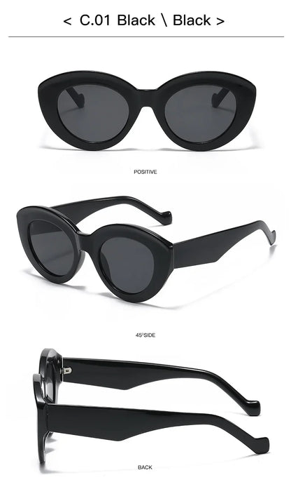 JNPCXI Ins Popular Fashion Oversized Cat Eye Women Sunglasses Green Stripes Retro Shades UV400 Men Trending Oval Sun Glasses