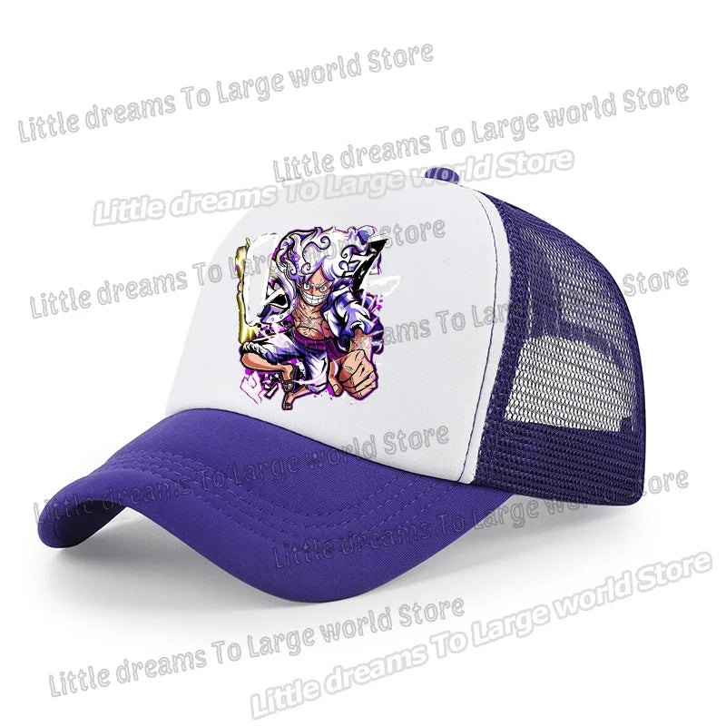 One Piece Baseball Cap Kids Anime Printed Adjustable Mesh Hat Visors Peaked Caps Sunshade Hats Outdoor Headwear Accessories Gift