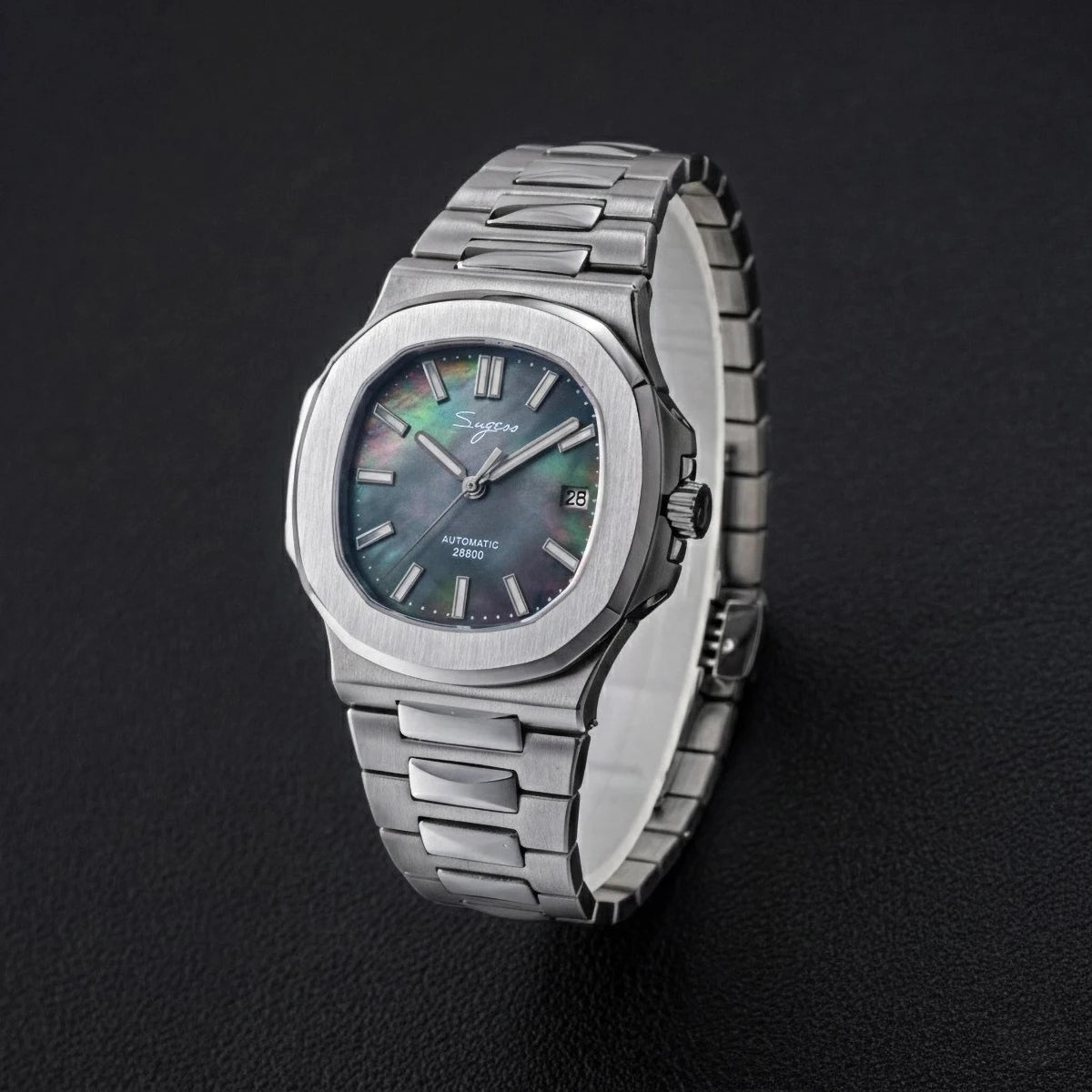 Reloj de hombre Sugess automático mecánico, movimiento Miyota 9015, esfera MOP, luminoso, resistente al agua 5bar, brazalete de lujo S466