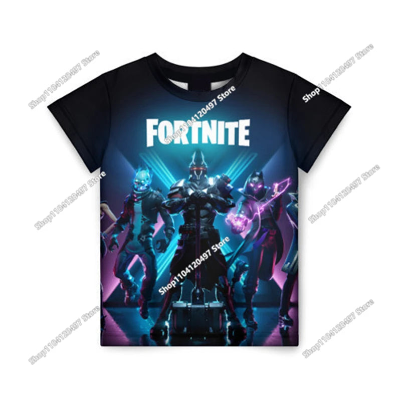 Аниме Fortnite тениски за момичета, тениска за момчета, бели тениски с анимационен принт, летни бебешки тениски, сладки горнища с принт, костюм