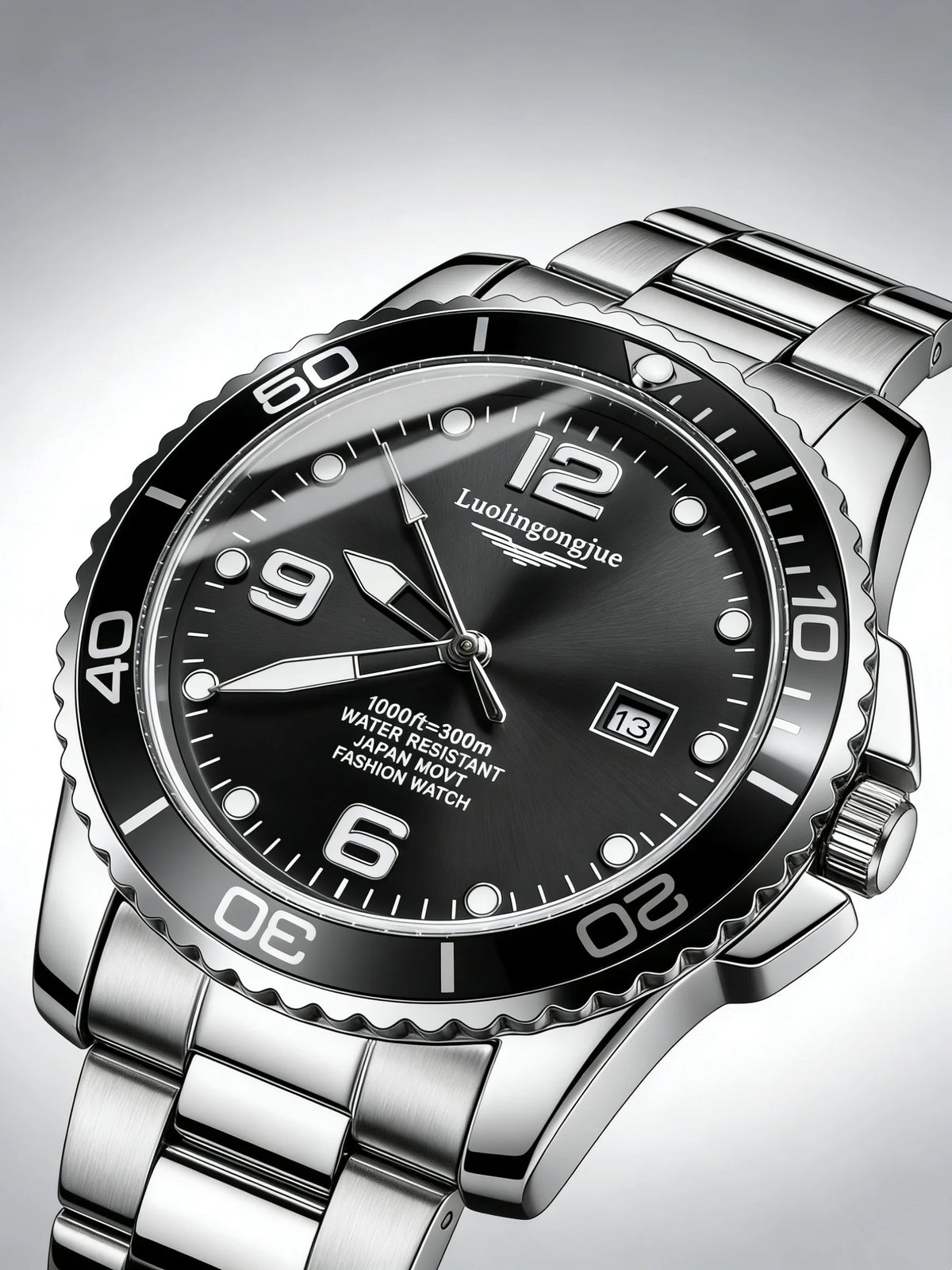 Men's Luxury Diving Quartz Watch, Classic Style, Waterproof, Luminous Calendar, Stainless Steel Strap, Business Casual Style, Men's Watch, High-Quality Gift, Gift for Men