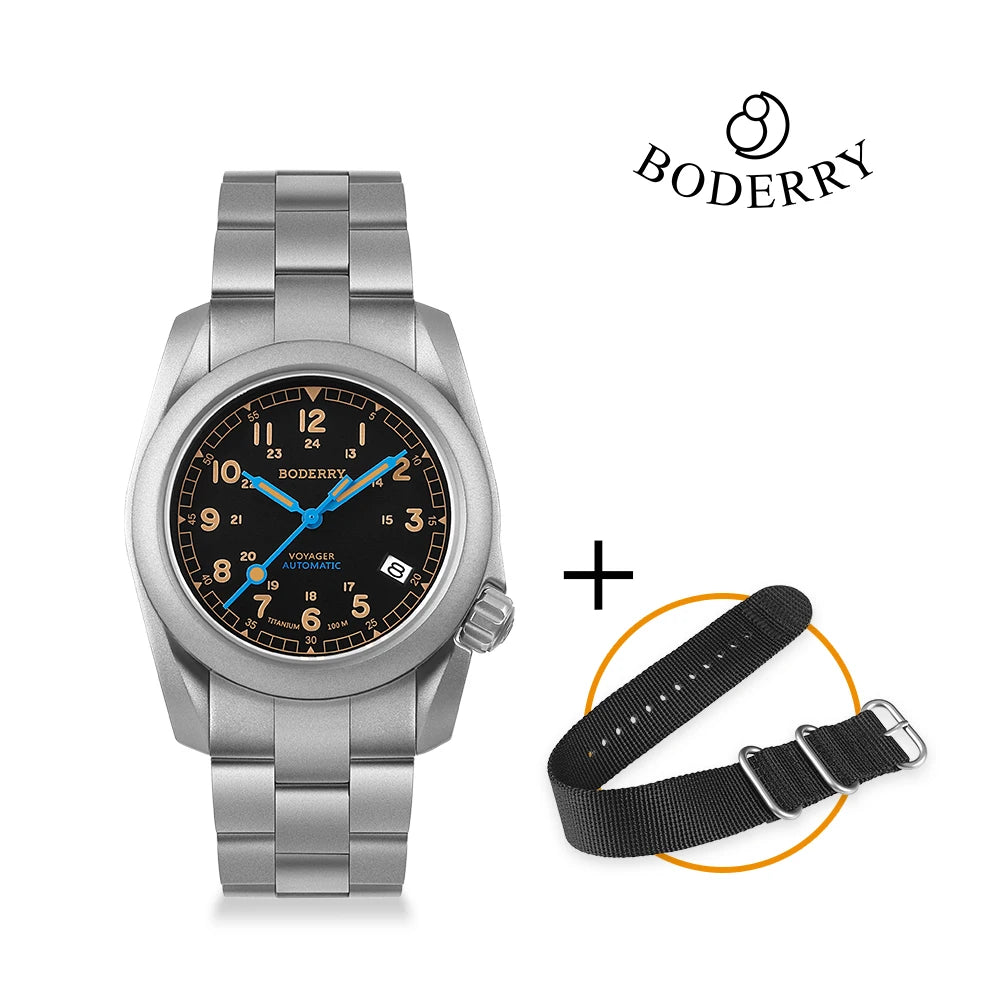 Boderry Field Watches Bronze Case Automatic Mechanical VOYAGER Watch Men's 100M Waterproof Clock Military Top Brand Wristwatch